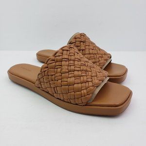 Vince Rumi Womens Size 9.5 Tan Leather Weave Slip On Slide Sandals H6015L1201